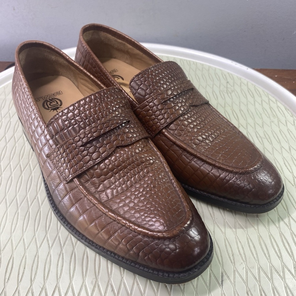 Rawls Mens Leather Penny Loafer Crocodile Pattern Luxury Shoes Brown 42EU 8.5 US